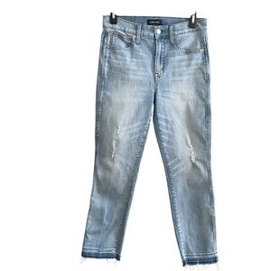 J.Crew Skinny Distressed Ripped Light Wash Denim Jeans Frayed Hem Stretch Sz 27